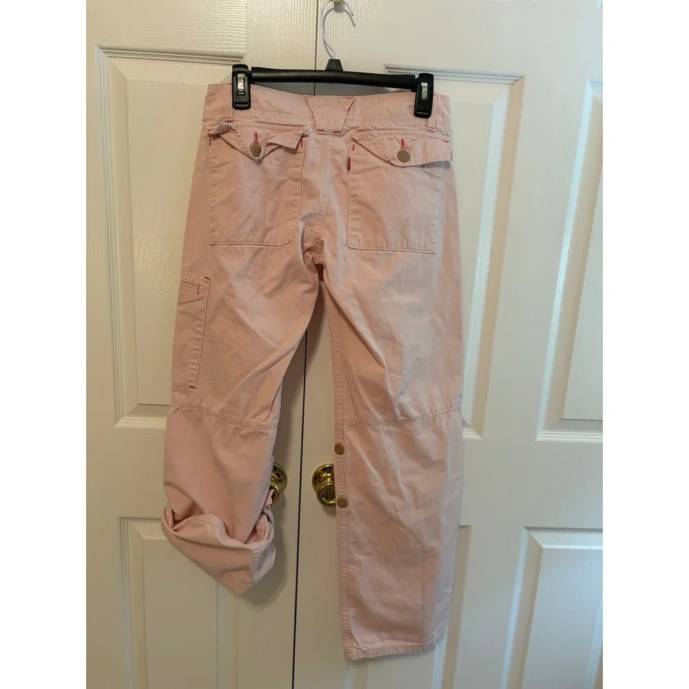 Levis Low Slouch Cargo Pants Womens Small Pink Cotton Utility Relaxed Trousers